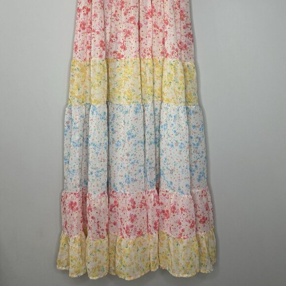 Aura Floral Tiered Maxi Dress (Size S) Colorful Flowy Chiffon Spring Summer - Picture 6 of 9
